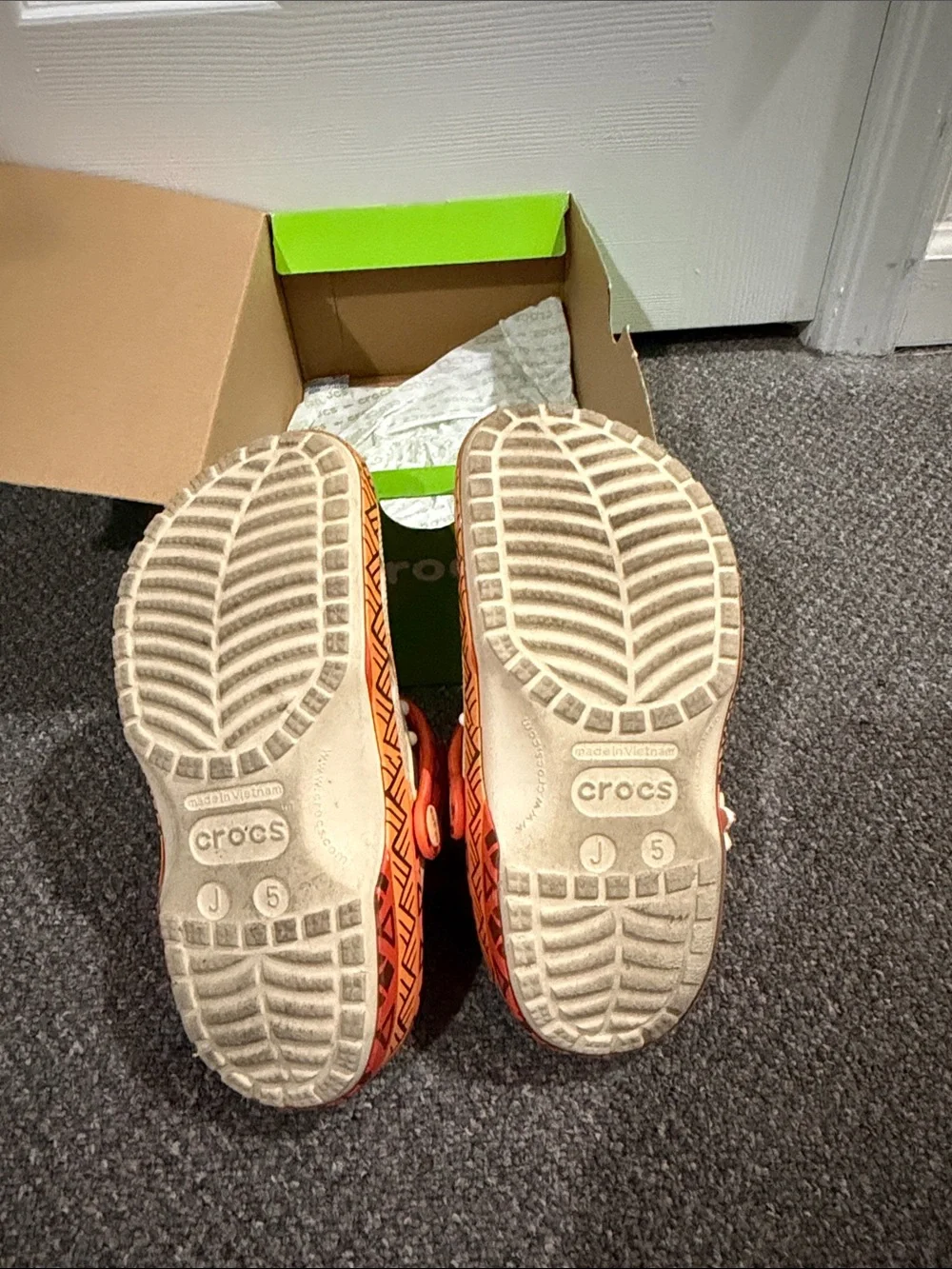 Kids Moana CROCS Beige Clog Sandals with Orange Strap and Floral Accents